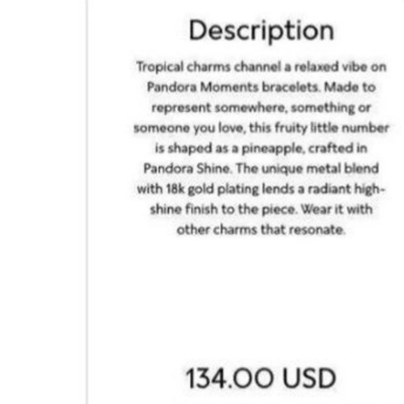 NWOT Retired Pandora charm shine golden "Pineapple fantasy - Picture 5 of 11